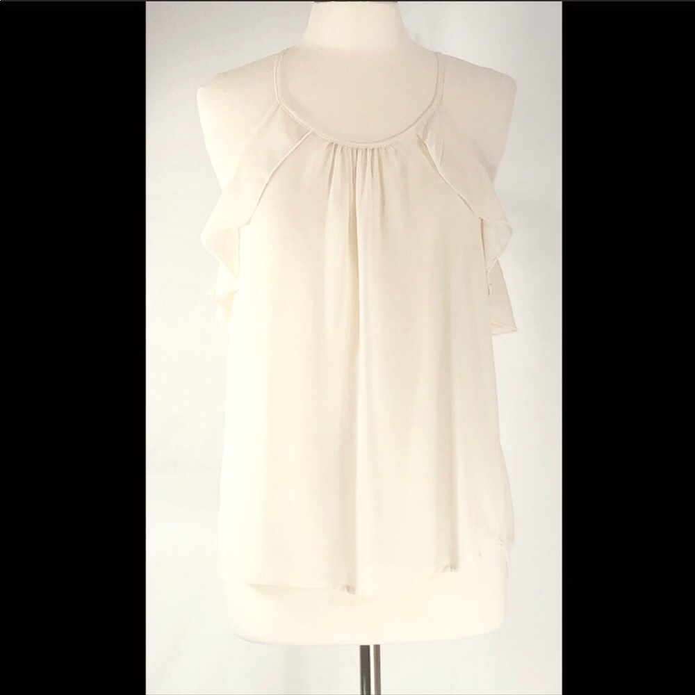 Jella Couture  Sheer Ivory Hi-Low Ruffle Tank!